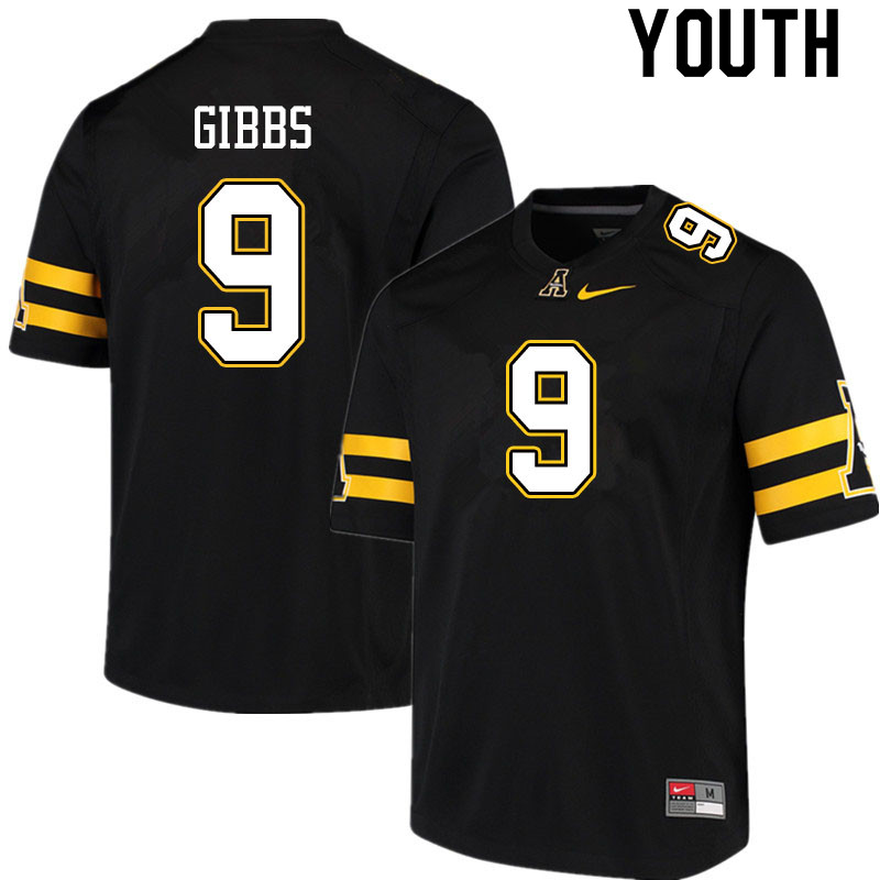 Youth #9 Jackson Gibbs Appalachian State Mountaineers College Football Jerseys Sale-Black - Click Image to Close
